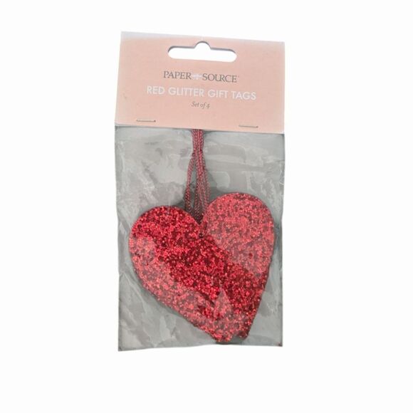 Valentine's Day Glitter Red Heart Gift Tag 3” X 3” New Paper Source Set Of 4 - Picture 1 of 2